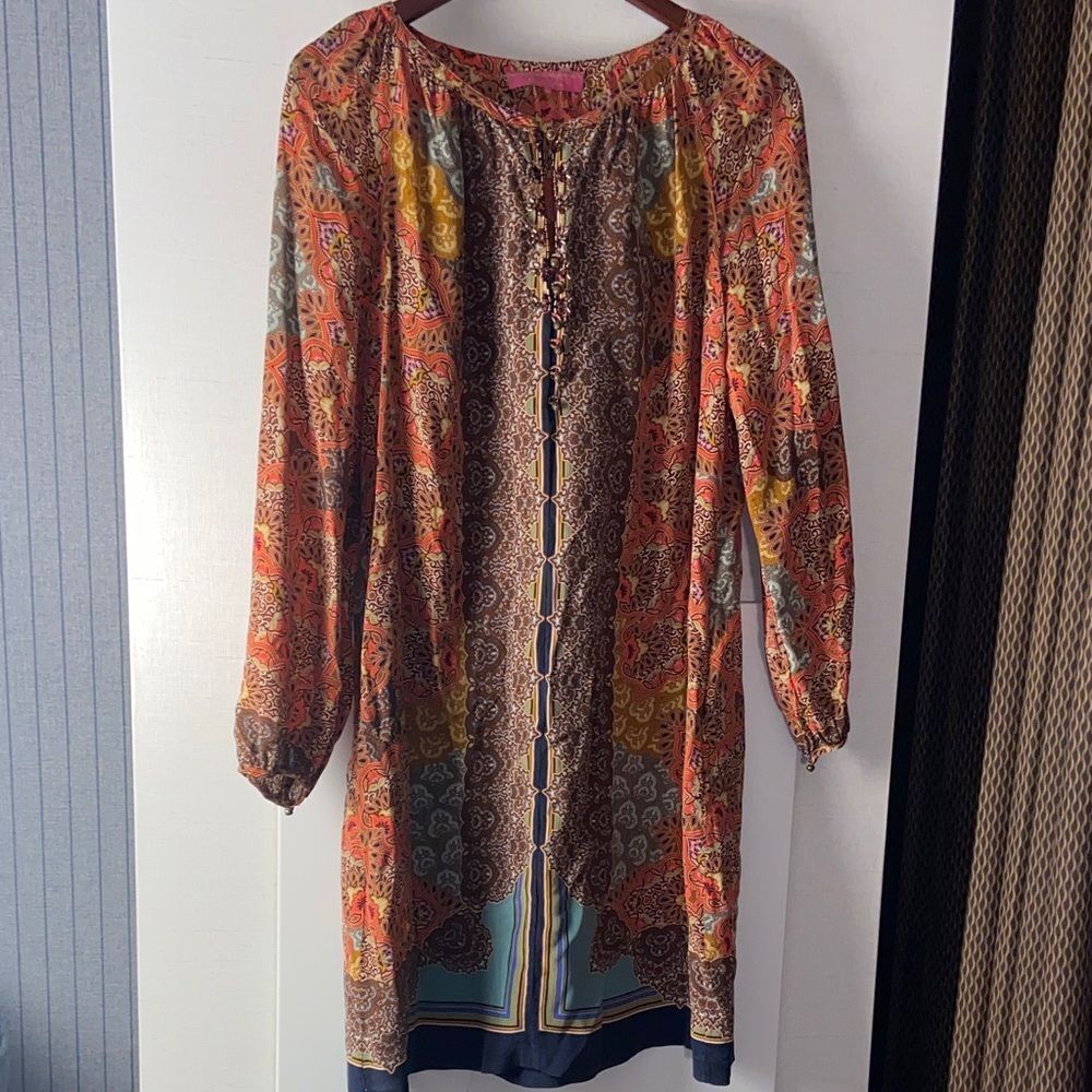 Ladies, Robert Graham, 100% silk, Colorful Bohemian Dress size medium